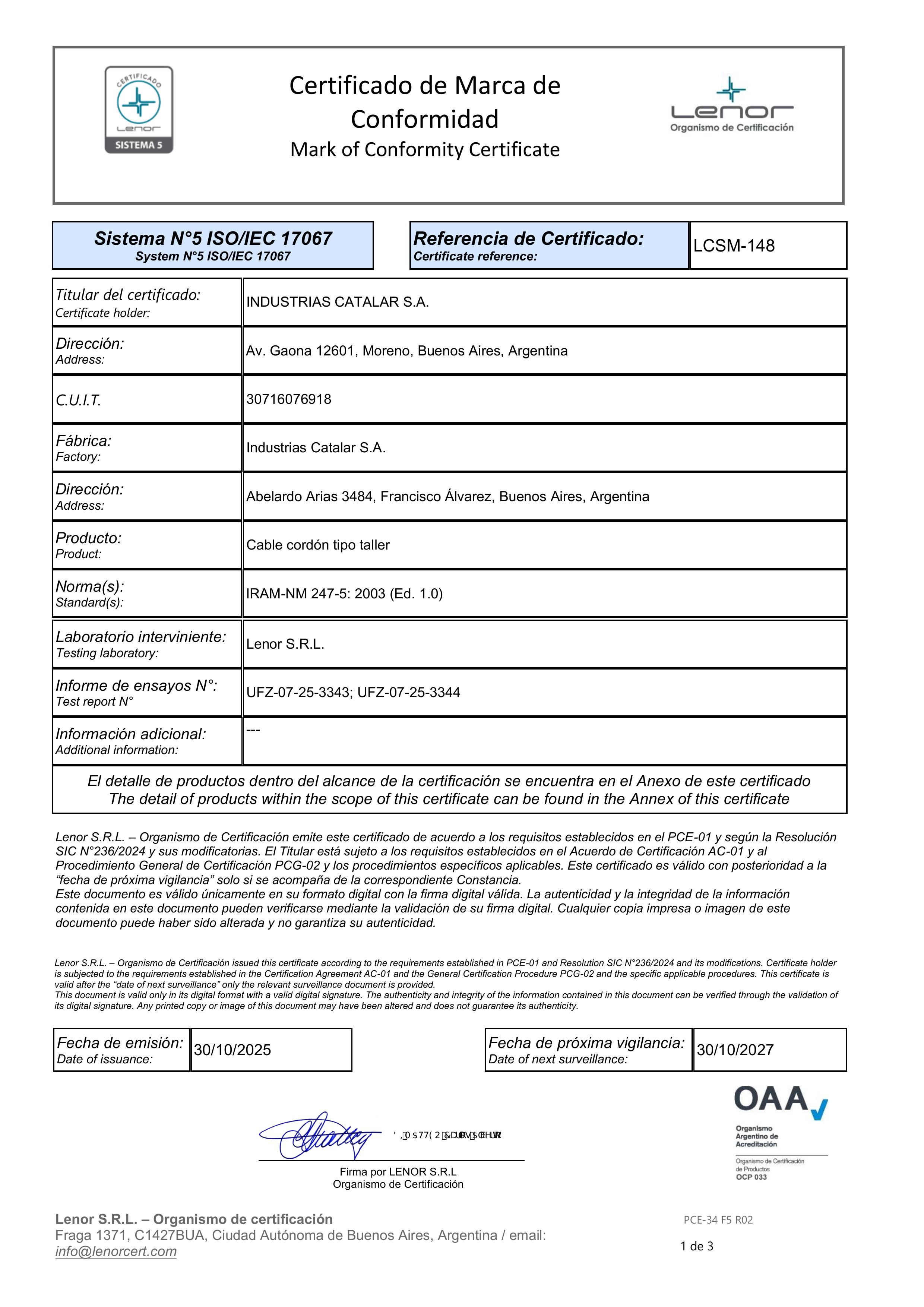 Certificado LCSM-148 - Página 1